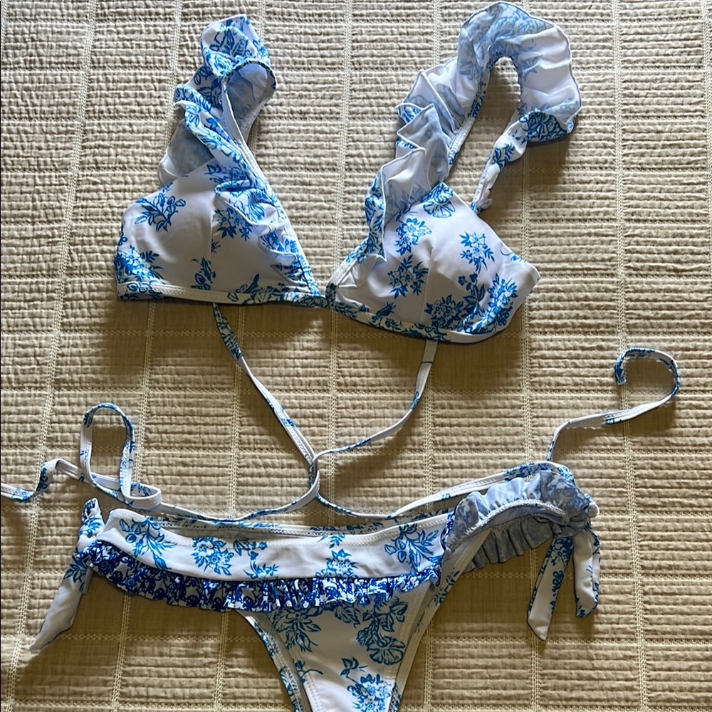 Floral Blue and White Bikini Set